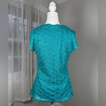 Wrapper Vintage Y2K  Teal Sequined V-Neck Short Sleeve Blouse Photo 3