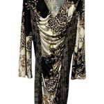 Venus Animal Floral Print Long Sleeve Lace Accent Ruched V Neck Midi Dress M Photo 9