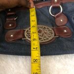 RARE Y2K Baddie Navy blue denim brown leather shoulder hand bag purse silver hearts rings brown black zebra animal lining rectangular boxy shape. #streetwear dark #academia #goth #gorpcore grunge #whimsygoth Photo 5