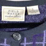 Vintage Field Manor XL Sweater Cardigan Merino Wool Posh Grandma Check Purple Photo 5