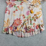 Blue Island Beach Wrap Dress M Cream‎ Red Floral Ruffle Hem Tie Waist New Size M Photo 3