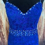 Mori Lee by madeline gardner Sleeveless Strappy Back Royal Blue Lace Dress Sz 10 Photo 1