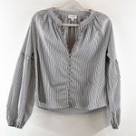 Evereve  Sofia Stripe Long Sleeve Button Down Poplin Blouse Top White Black Small Photo 2
