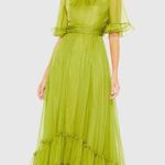 Mac Duggal   Green Ruffled Mock Neck Flutter Sleeve High Low Hem Gown Photo 0