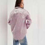 One Teaspoon NWT Future Denim Everyday Shirt Pink Metallic Foil MEDIUM Oversized Photo 1