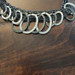 None Black and Silver Hammered Chain Necklace and Earring Set Photo 1