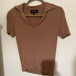 Truth Ribbed Short Sleeve Collared Top Brown Photo 0