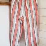 Tommy Hilfiger NWOT Coral Striped High Rise Linen Belted Crop Pants Medium Photo 3