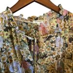 En Creme sheer floral pink gold Fairy ruffle long sleeve tie front blouse boho Size L Photo 1