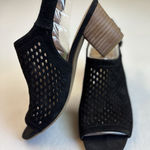 Franco Sarto Franco Sarlo Mandi Blk Suede Block Heel Shoes Peep Toe Buckle Sz 6.5 Sling Back Photo 0