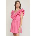 Anthropologie NWT ENTRO kristen v-neck ruffle sleeve mini dress Small PINK‎ Fuschia Photo 2