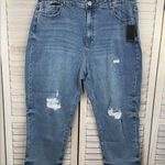 Eloquii  Women's Viola Stretch Denim Distressed Cropped Mom Jeans-16 Photo 0