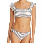 Vince Camuto  Bikini Set White & Black Stripes Ruffled Off Shoulder Size Small Photo 3