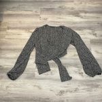 SheIn Black & White Animal Print Long Elastic Sleeve Tie Front Lightweight Wrap Photo 4