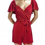 EXPRESS Women's Red Polka Dot Pleated Short Sleeve Romper Size XS - NW Photo 0