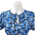 Michael Kors Blue Floral Metallic Keyhole Tie Shorts Sleeve Peplum Blouse Top S Photo 3