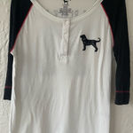 The Black Dog  Label white / black cotton, 3/4 sleeve, button up Henley top; M Photo 0