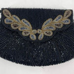 Vintage Beaded Snap Flap Corded Strap Clutch Shoulder Bag Black Small Flapper Photo 0