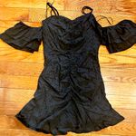 Milk and Honey BOHO ruched BLACK ruffled Eyelet Off The Shoulder Boho Mini Dress.S Photo 1