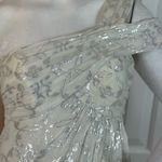 Nicole Miller Silk One Shoulder Dress Maxi 10 Long Foil Silver White Gown Size 2 Photo 9