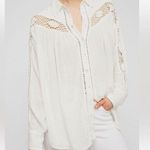 Free People  Katie Bird White Lace Inlet long sleeve button down top size XS Photo 0