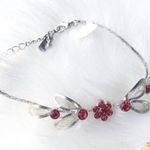 FLORAL Pave Silver Rhinestone Ruby Bracelet Photo 0