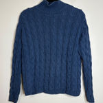 LL Bean Women's Blue Cable Knit Mock Neck Fisherman Sweater Size LG Photo 0
