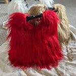 Red, White, Beige Faux Fur Handbag with golden chain Red Photo 0