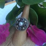Natural White Pearl Rainbow Topaz Sterling Ring 8 Blue Photo 2