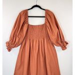Kourt Portia Dress Orange Flax Smocked Mini Puff Sleeve A Line Babydoll Large Photo 6