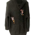 Torrid  Plus Size 1X Raglan Hoodie Sweater Deep Black Embroidered Star and Belt Photo 1