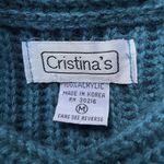 VTG 90s Christmas High Neck One Button Ribbed Knit Cardigan Teal Green Women’s M Blue Size M Photo 5