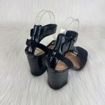 Bamboo  Black Milestone Croc Accent Ankle Strap Chunky Block Heel Sandals Sz 7 Photo 4
