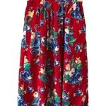 Vintage Floral Fit Flair MIDI Skirt Sz 12 Pockets Red White Blue 90s Spring Photo 0