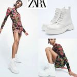 ZARA NEW White Leather Chunky SOLE Lace Up ANKLE BOOTS Photo 2