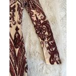 Main Strip  sequin bodycon mini dress, nude mesh with burgundy‎ beaded design L Photo 4