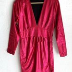 ZARA  Laminated V-neck Long Sleeve Mini Dress Sz Medium Fuchsia /Pink Photo 2