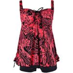 Tankini Swimsuit XL Red Black Paisley‎ Swim Dress Two Piece Bathing Suit Photo 1