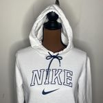Nike spellout logo kangaroo pocket white and navy drawstring hoodie size M Photo 4