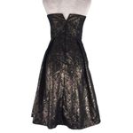 Sans Souci  Strapless Party Prom Dress S Black Gold Empire Waist Retro Pinup Zip Photo 3