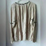 Knox Rose Knox Rose NWT Women’s Gauze Beige Bohemian Embroidered Tassel Top Size M Photo 2