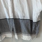 Tahari  Linen button up collarless Blouse in White and gray small Photo 2