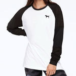 PINK - Victoria's Secret Victorias Secret Pink Logo Mesh Sleeve Colorblock Baseball Tee White Black Large Photo 0