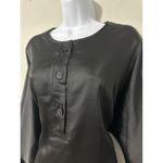 PAMELA MILANO Italian Black Satin Midi Dress IT 50 (XL) Green Cuff Dolman Sleeve Photo 2