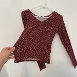 Hollister Cinch Front V-Neck Top Burgundy Maroon Red Pink Floral Y2K Long Sleeve Photo 10