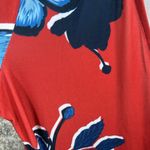 ZARA Floral Stretch Jersey Long Sleeve Belted Mid Length Dress Red Blue Vacation Photo 9