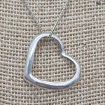 None Vintage Sterling Silver Chain and Open Heart Pendant Necklace 18" Valentine Gift Photo 2