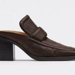 Bottega Veneta Croc Embossed Square Toe Slip On Loafer Mules Heels Photo 1