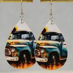 Farmhouse Truck Teardrop Earrings Blue Photo 0