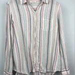 BeachLunchLounge  White Multicolor Linen Blend Button Up Striped‎ Long Sleeve Top Photo 0